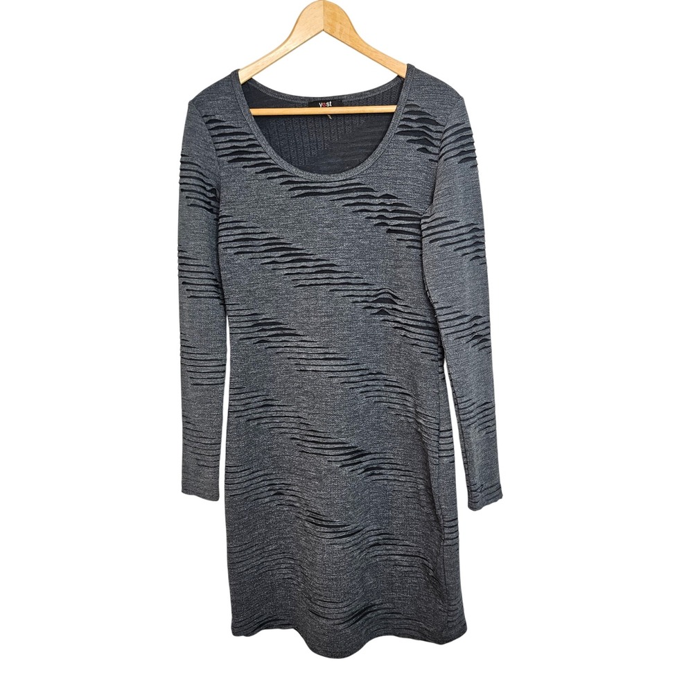 Yest‎ Womens Gray Textured Long Sleeve Scoop Neck Mini Sheath Dress Size Sm 6